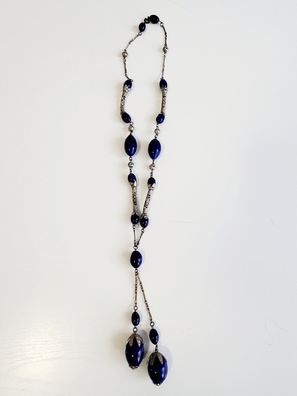 Elegant Long Navy Bead Drop Necklace - Women Jewelry
